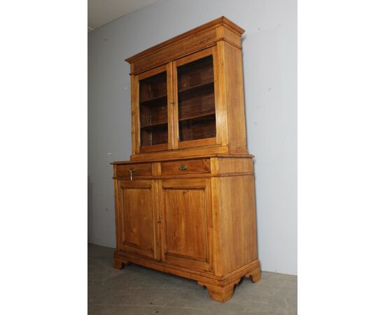 Antica credenza doppio corpo toscana pioppo massello XIX sec . restaurata naturale .Dispensa mis 125 x 50 . h 203