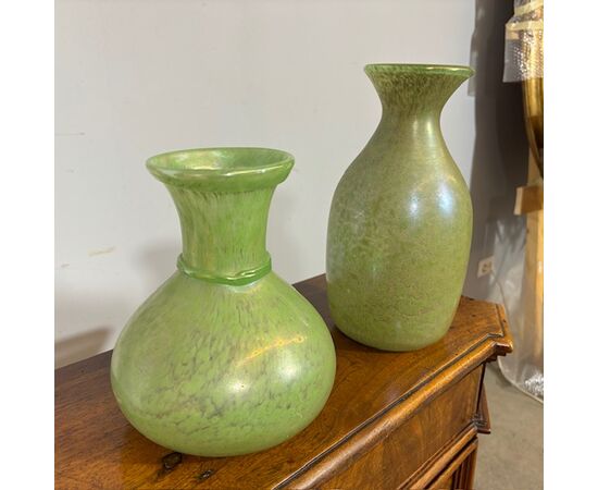 Coppia di vasi Fratelli Toso anni 60 Vetri Murano a Lustri metallici . H 29 – H 22 
