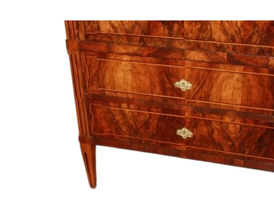 Secretaire francese di fine 1700 stile Luigi XVI in legno di noce Fiammato