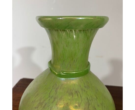 Coppia di vasi Fratelli Toso anni 60 Vetri Murano a Lustri metallici . H 29 – H 22 