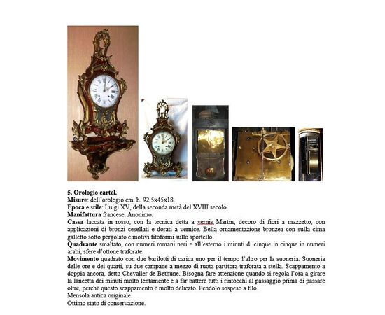 Orologio cartel.   Epoca e stile: Luigi XV, della seconda metà del XVIII secolo. 