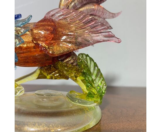 Gallo scultura di Vetro Murano Barovier e Toso anni 50 meravigliosa dai colori cangianti . Mis h 17 L18