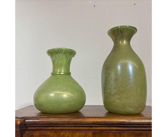 Coppia di vasi Fratelli Toso anni 60 Vetri Murano a Lustri metallici . H 29 – H 22 