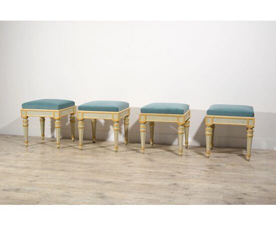 Quattro sgabelli neoclassici in legno laccato, Torino fine XVIII secolo 