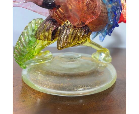Gallo scultura di Vetro Murano Barovier e Toso anni 50 meravigliosa dai colori cangianti . Mis h 17 L18