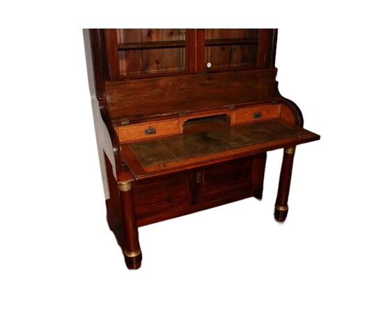Libreria con piano scrittoio Francese Stile Impero in legno di Palissandro XIX secolo