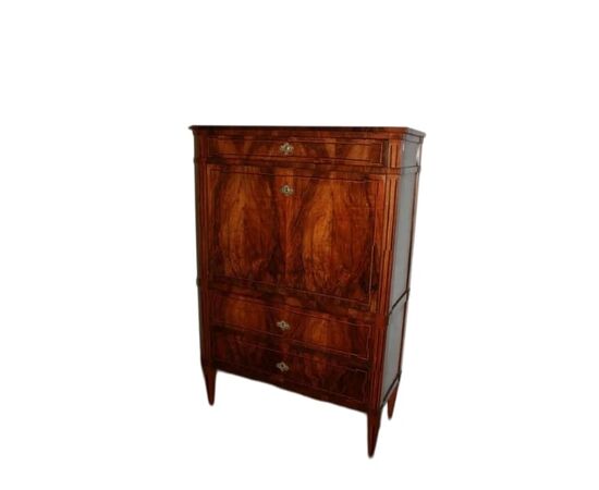Secretaire francese di fine 1700 stile Luigi XVI in legno di noce Fiammato