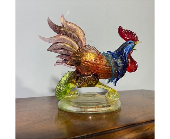Gallo scultura di Vetro Murano Barovier e Toso anni 50 meravigliosa dai colori cangianti . Mis h 17 L18
