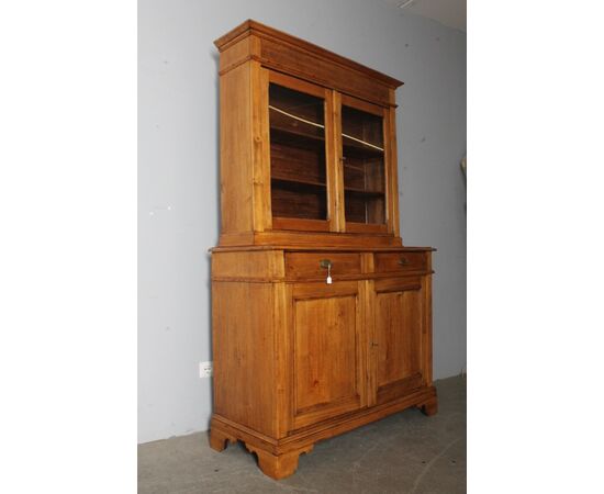 Antica credenza doppio corpo toscana pioppo massello XIX sec . restaurata naturale .Dispensa mis 125 x 50 . h 203