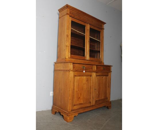 Antica credenza doppio corpo toscana pioppo massello XIX sec . restaurata naturale .Dispensa mis 125 x 50 . h 203