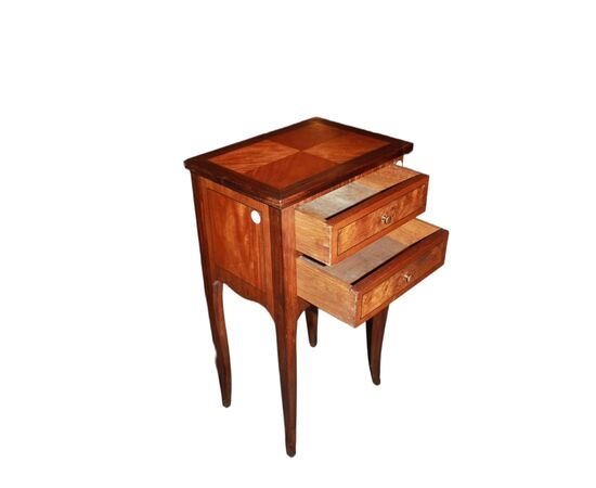 Comodino Francese di fine 1800 Stile Transizione in legno di Bois de Rose e Noce