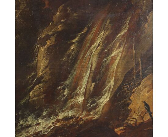 Dipinto Paesaggio con Cascata e Figure
