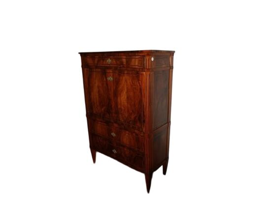 Secretaire francese di fine 1700 stile Luigi XVI in legno di noce Fiammato