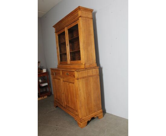Antica credenza doppio corpo toscana pioppo massello XIX sec . restaurata naturale .Dispensa mis 125 x 50 . h 203