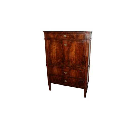 Secretaire francese di fine 1700 stile Luigi XVI in legno di noce Fiammato