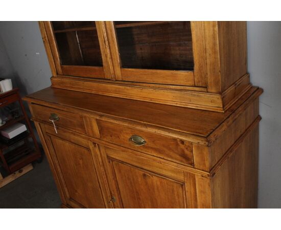 Antica credenza doppio corpo toscana pioppo massello XIX sec . restaurata naturale .Dispensa mis 125 x 50 . h 203
