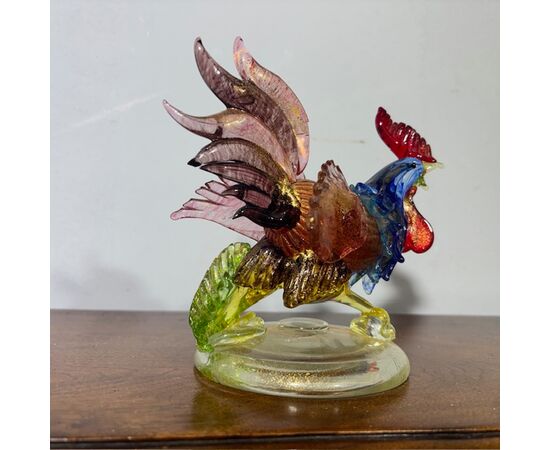 Gallo scultura di Vetro Murano Barovier e Toso anni 50 meravigliosa dai colori cangianti . Mis h 17 L18