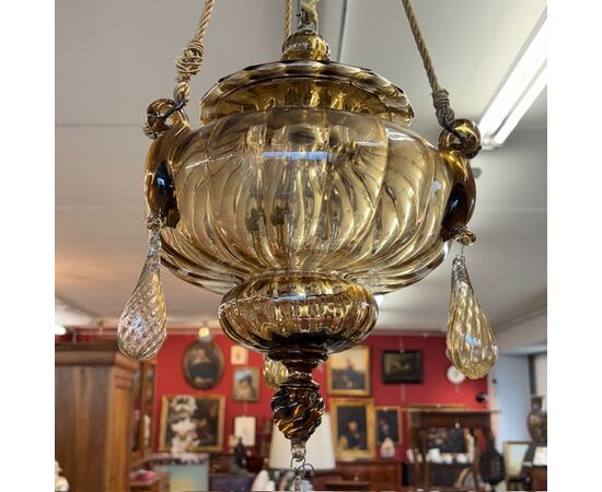 Antico lampadario vetro Murano  Vittorio Zecchin Liberty anni 30 Mis H 95 .