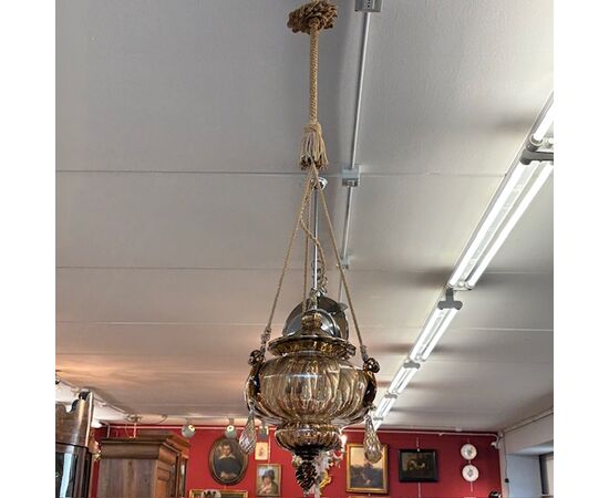 Antico lampadario vetro Murano  Vittorio Zecchin Liberty anni 30 Mis H 95 .