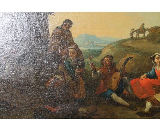 Antico dipinto olio su tela fiammingo epoca XIX sec . Grande qualità scena rurale campestre. Mis 96 x 64 