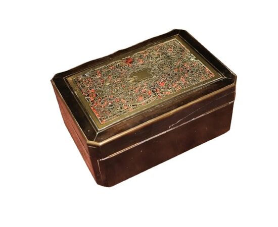 Scatola Boulle Francese in Ebano e Tartarughe con intarsio in Ottone 1800