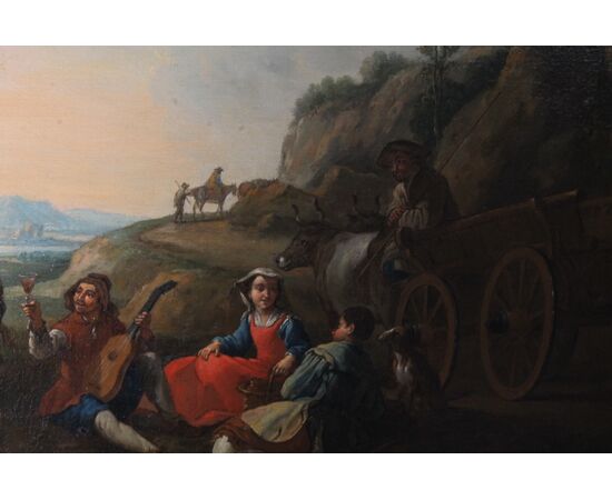 Antico dipinto olio su tela fiammingo epoca XIX sec . Grande qualità scena rurale campestre. Mis 96 x 64 