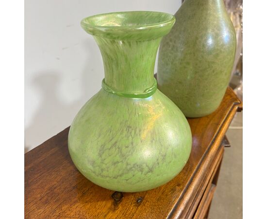 Coppia di vasi Fratelli Toso anni 60 Vetri Murano a Lustri metallici . H 29 – H 22 
