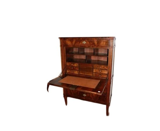 Secretaire francese di fine 1700 stile Luigi XVI in legno di noce Fiammato