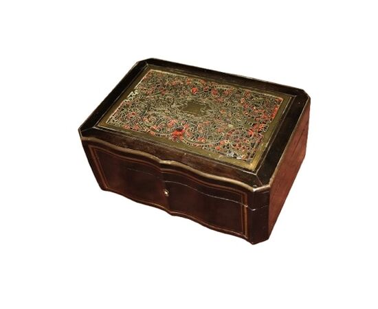 Scatola Boulle Francese in Ebano e Tartarughe con intarsio in Ottone 1800