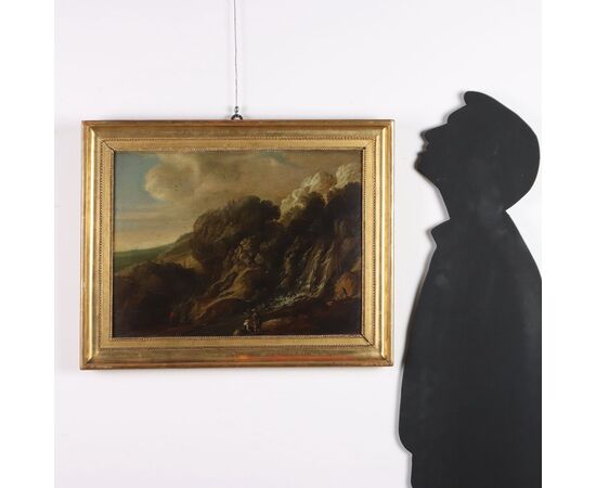 Dipinto Paesaggio con Cascata e Figure