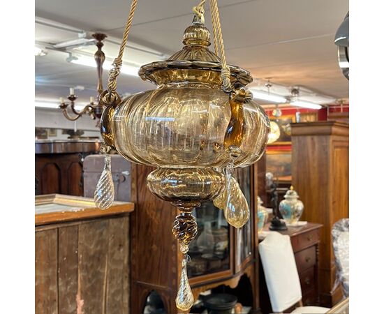 Antico lampadario vetro Murano  Vittorio Zecchin Liberty anni 30 Mis H 95 .