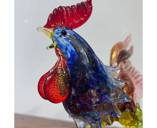 Gallo scultura di Vetro Murano Barovier e Toso anni 50 meravigliosa dai colori cangianti . Mis h 17 L18