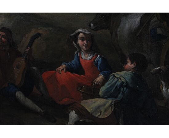Antico dipinto olio su tela fiammingo epoca XIX sec . Grande qualità scena rurale campestre. Mis 96 x 64 