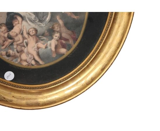 Cornice Ovale Francese del 1800 Con Stampa Raffigurante Madonna