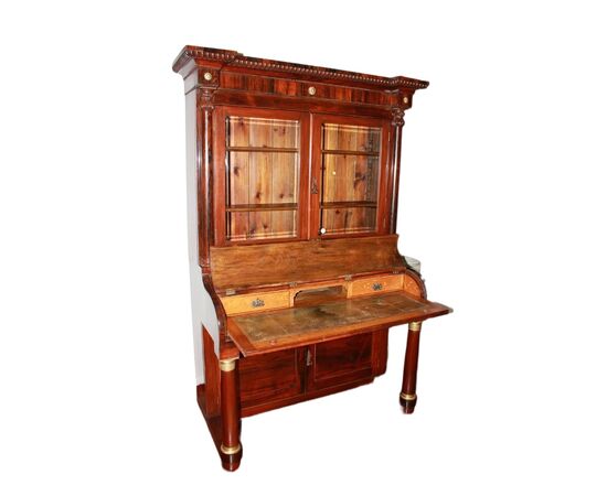 Libreria con piano scrittoio Francese Stile Impero in legno di Palissandro XIX secolo