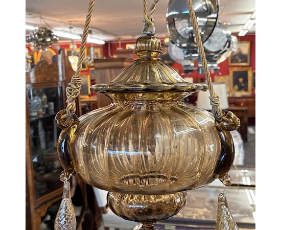 Antico lampadario vetro Murano  Vittorio Zecchin Liberty anni 30 Mis H 95 .