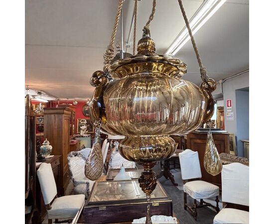Antico lampadario vetro Murano  Vittorio Zecchin Liberty anni 30 Mis H 95 .
