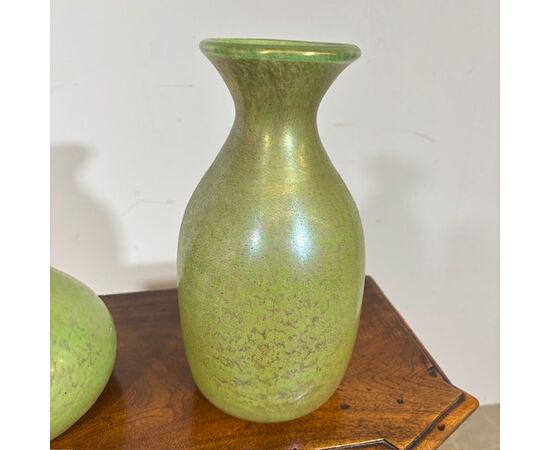 Coppia di vasi Fratelli Toso anni 60 Vetri Murano a Lustri metallici . H 29 – H 22 