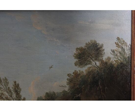 Antico dipinto olio su tela fiammingo epoca XIX sec . Grande qualità scena rurale campestre. Mis 96 x 64 