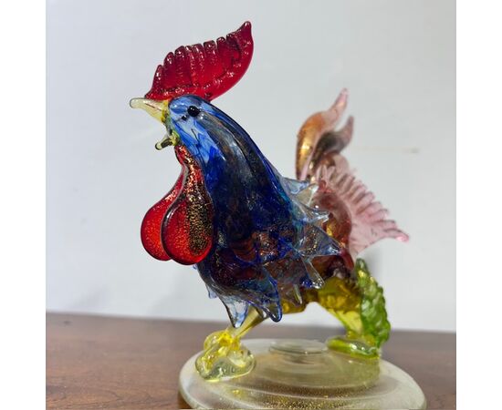 Gallo scultura di Vetro Murano Barovier e Toso anni 50 meravigliosa dai colori cangianti . Mis h 17 L18