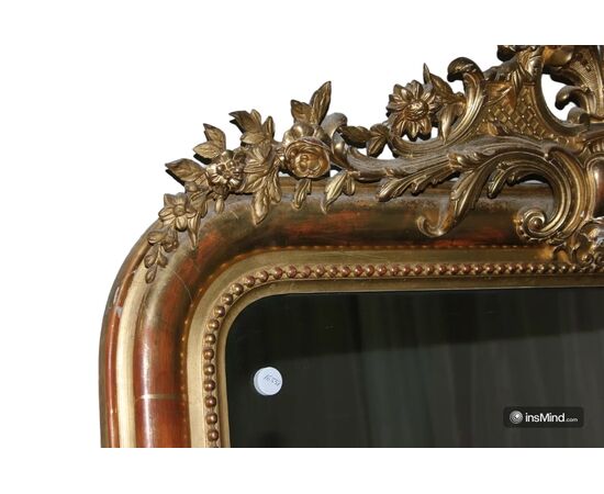 Grande Specchiera Francese Stile Luigi XVI in Legno dorato Foglia Oro