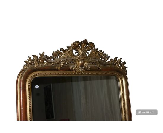 Grande Specchiera Francese Stile Luigi XVI in Legno dorato Foglia Oro