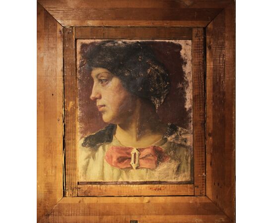 Doppio ritratto recto e verso, olio su tela XIX sec. firmato Minozzi