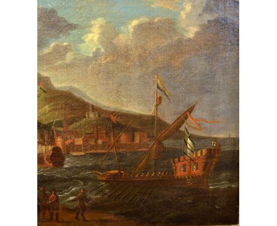 Coppia di dipinti con vedute costiere di fantasia - Cerchia di Peter Van de Velde il vecchio (Anversa 1634 -1714)