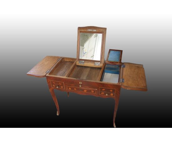 Bellissima toilette francese riccamente intarsiata di metà 1800