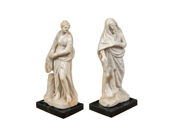 Coppia di sculture in marmo bianco - Allegoria dell’Estate e dell’Inverno. Italia, inizi XVII secolo.
