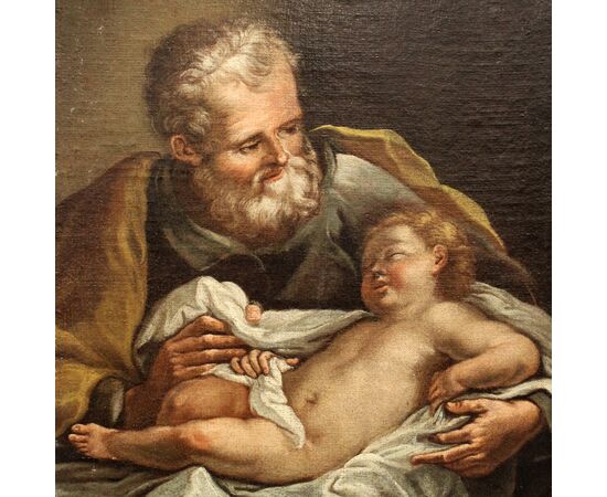 Antico dipinto ad olio su tela - San Giuseppe col Bambino - Italia epoca '700