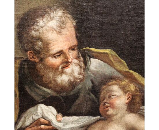 Antico dipinto ad olio su tela - San Giuseppe col Bambino - Italia epoca '700