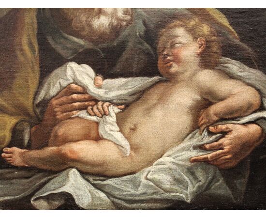 Antico dipinto ad olio su tela - San Giuseppe col Bambino - Italia epoca '700