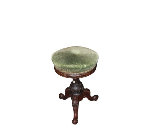 Pouf Girevole Sgabello da Pianoforte Vittoriano del 1800